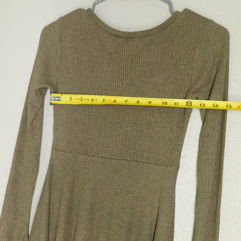 Lulus Skater Dress Womens S Olive Green Ribbed Knit Long Sleeve Sharkbite Hem - Picture 8 of 9